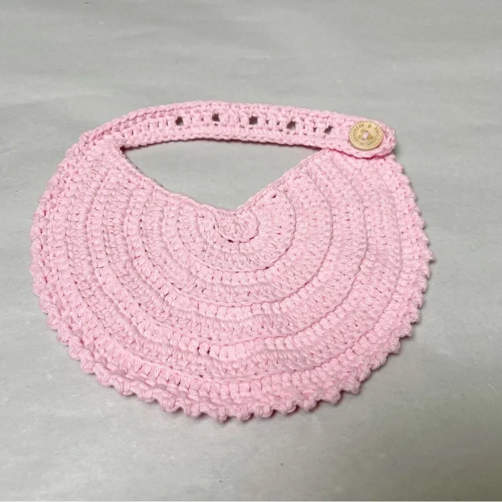 Hand crocheted baby girl pink cottage feminine girly bib